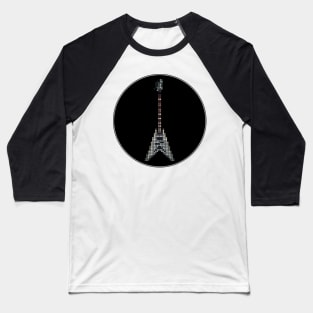 Tiled Pixel Silver King Flying V Guitar in a Black Circle Baseball T-Shirt